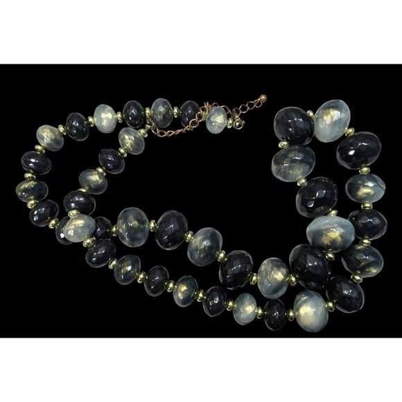 Whimsical Black And Grey Acrylic Beaded Necklace With Gold Tone Shimmer - Picture 1 of 6